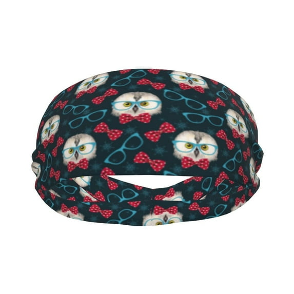 Red Bow Blue Glasses Owl Sports Headband for Women Men, Running Headband Sweat Bands for Cycling, Yoga, Spa, Athleti, Workout - Moisture Wicking Hairband