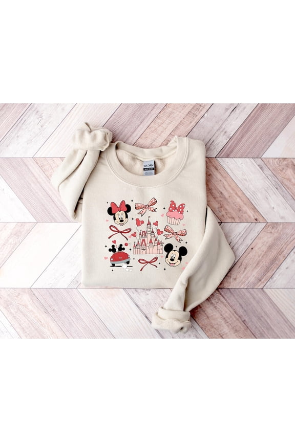 Red Bow Coquette Mickey Minnie Valentine Day Trendy Match Sweatshirt All size S-3XL