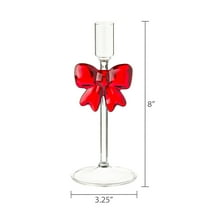 Red Bow Glass Taper Candle Holders, Glass Candlestick Holder Decor, Tea Candle Sticks, Pink Centerpieces for Christmas Events Parties Wedding Receptions Table Centerpiece Decor 10 Inch
