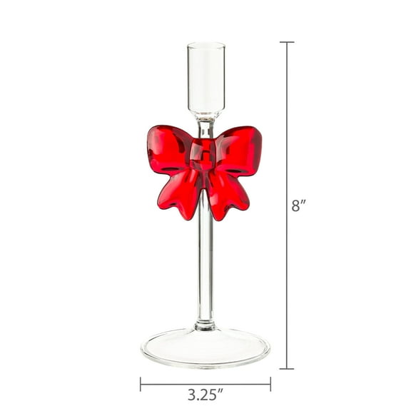 Red Bow Glass Taper Candle Holders, Glass Candlestick Holder Decor, Tea Candle Sticks, Pink Centerpieces for Christmas Events Parties Wedding Receptions Table Centerpiece Decor 10 Inch
