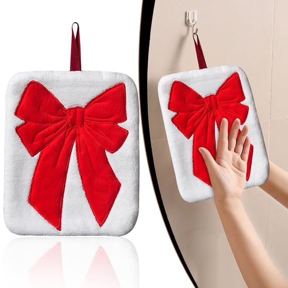 Red Bow Hand Towel, 3D Bow Hanging Microfiber Hand Towel, Soft Absorbent Quick Dry Kitchen Bathroom Towel, Decorative Holiday Home Accent, 1PC