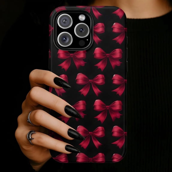 Red Bow Pattern Tough Case for Apple iPhone, Dual-Layer Polycarbonate ...
