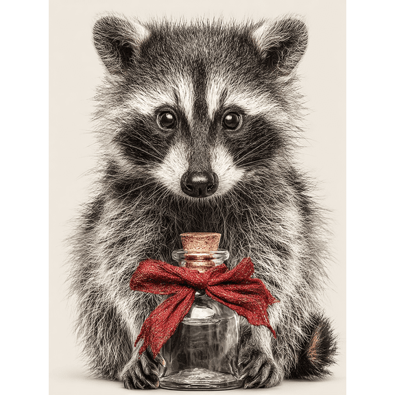 Red Bow Shampoo Raccoon Canvas Print, Playful Animal Bathroom Bedroom Classroom Holiday Home Wall Decor