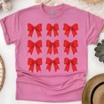 thumbnail image 1 of Red Bow Shirt | Cute Bow Pattern Graphic Tee | Unisex Casual T-Shirt, Heliconia, Size S, 1 of 6