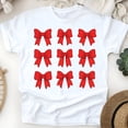 thumbnail image 1 of Red Bow Shirt | Cute Bow Pattern Graphic Tee | Unisex Casual T-Shirt, White, Size S, 1 of 6