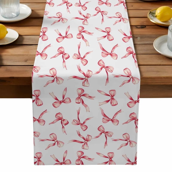 Red Bow Table Runner, Watercolor Bow Kitchen Table Runners Dress Scarves for Table Decorations Party/Restaurant/Indoor Outdoor Use, 13x36in