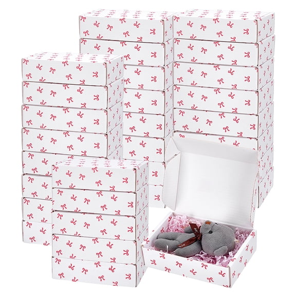 Red Bowknot Printed Cardboard Paper Packaging Boxes Mailer Boxes Rectangle White 10x15x4.1cm diy