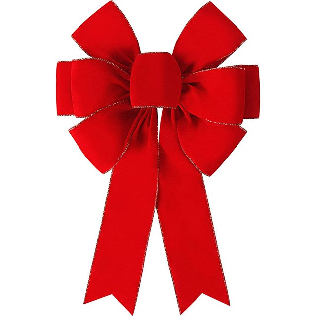 Red Bows Christmas Decorations Large Wired Velvet Bow with Gold Border