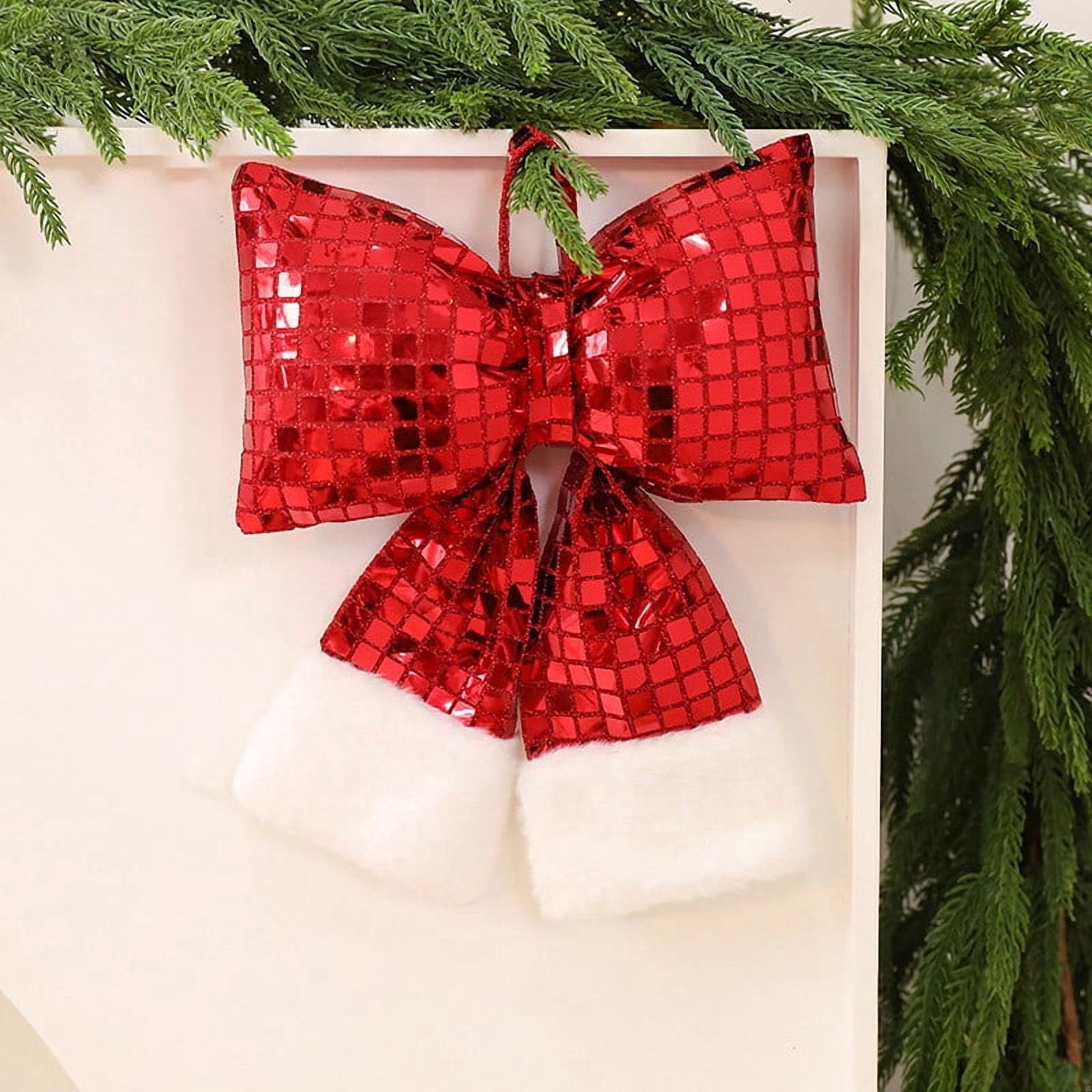 Red Bows For Christmas Tree,Christmas Bow Sequin Christmas Tree Bow Glitter Christmas Wreaths Bow Creative Wreath Bow Luxury Xmas Tree Ribbon for Xmas Tree Decoration 6PCS (Red,M)