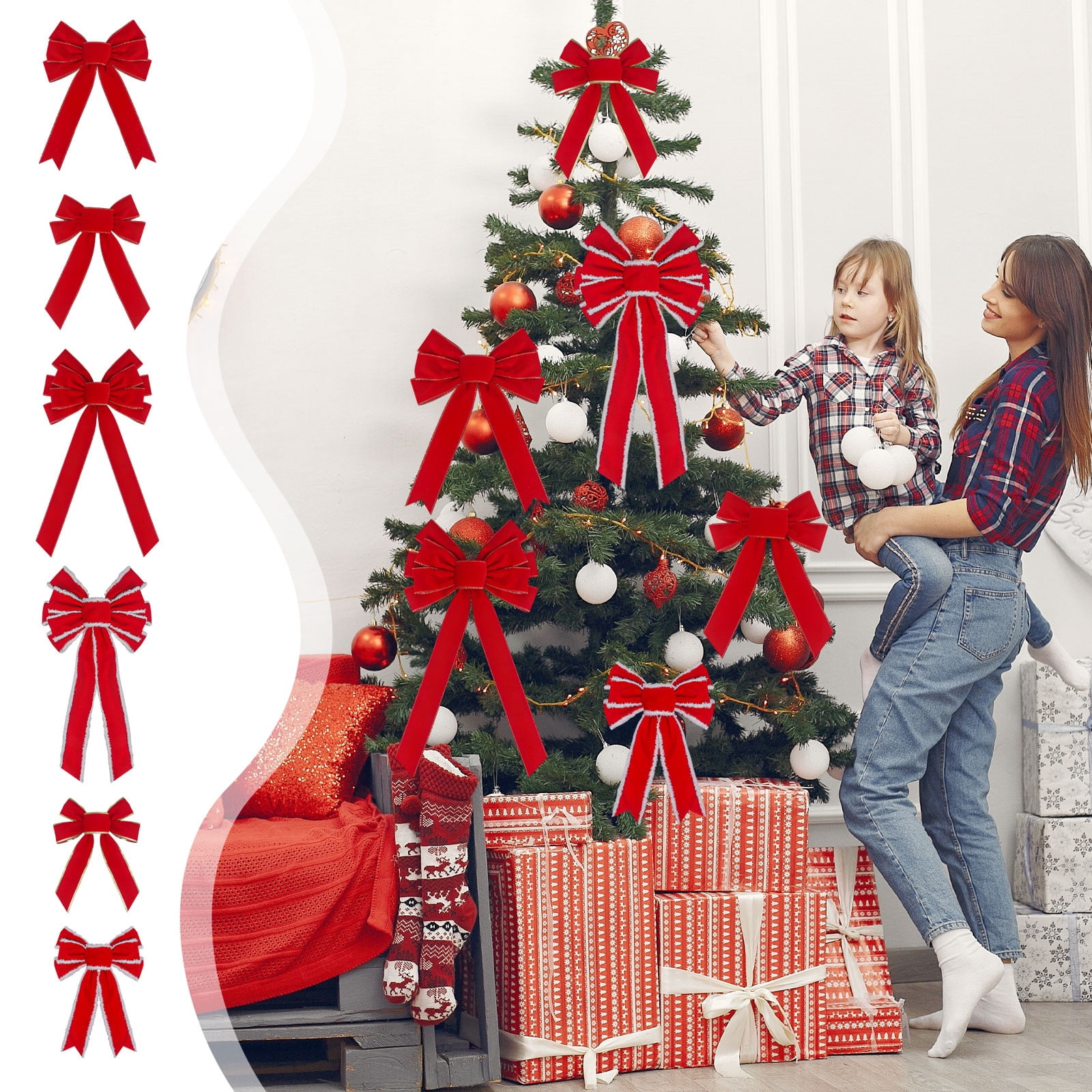 Red Bows for Christmas Tree, Christmas Bows, Velvet Bows for Christmas ...