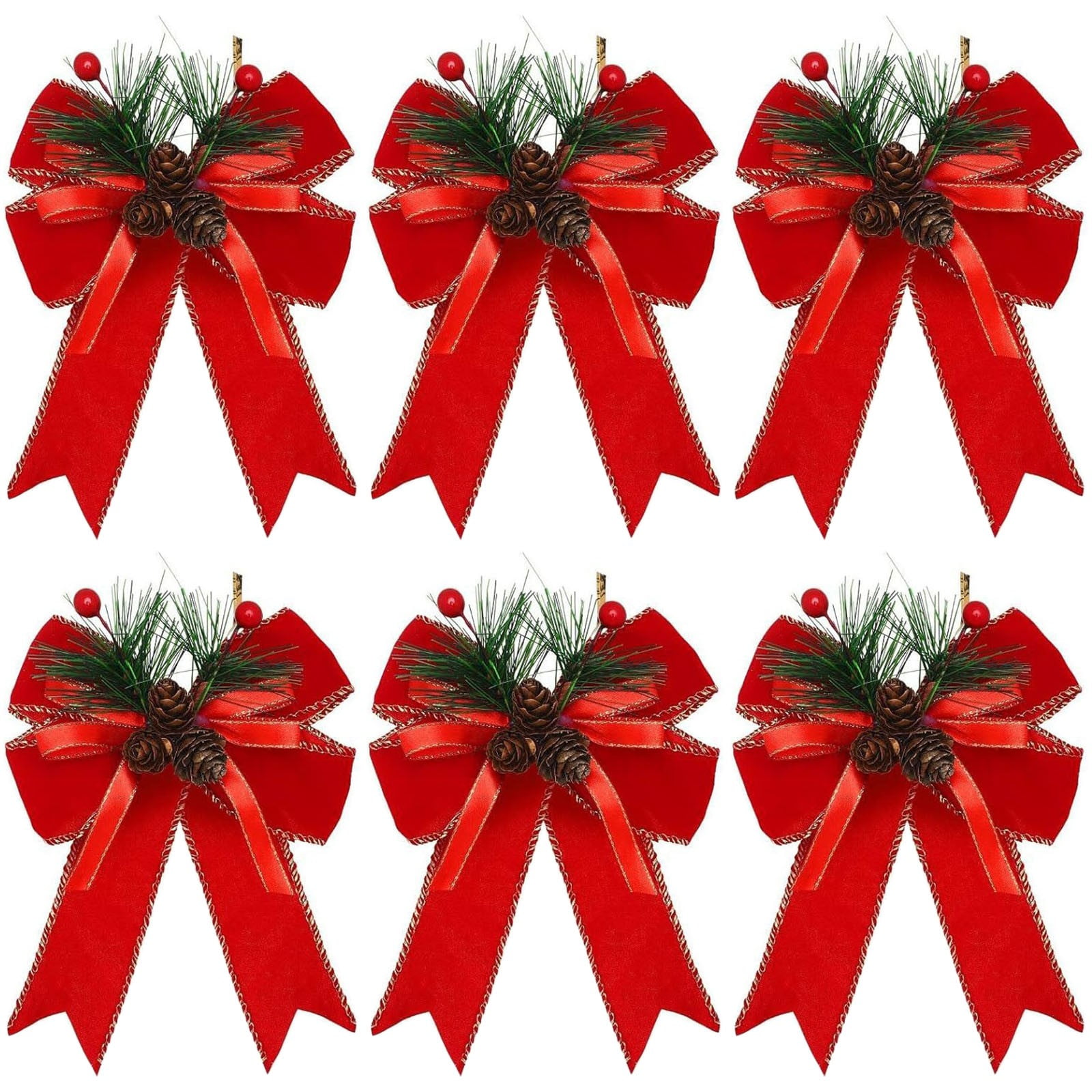 Red Bows For Christmas Tree，Large Christmas Bows With Pine Cones Pine ...