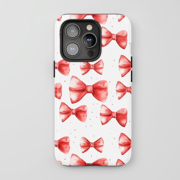 Red Bows For All iPhone Series Tough Phone Case Watercolor Pattern
