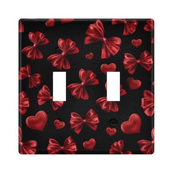 Red Bows Hearts Valentine Pattern Light Switch Cover Electrical Outlet Cover Replaceable Wall Plates 2-Gang