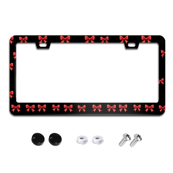 Red Bows on Black License Plate Frames for Women Men Car Plate Holder Cover Metal Tag Aluminum Car Accessories Front Rear Plate Decor