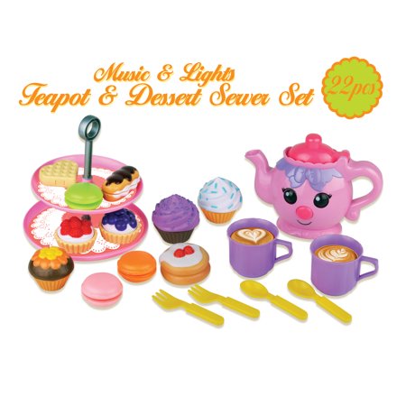 Red Box 22 Pieces Deluxe Music & Lights Plastic Play Tea Set, Multi-color