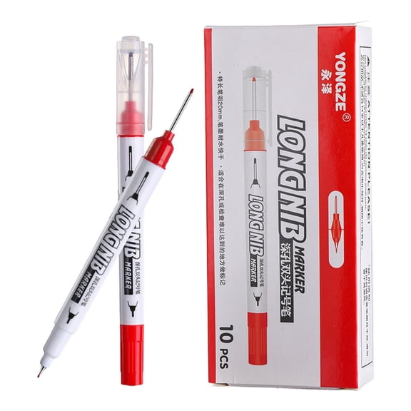 Red Box Deep Hole Marker Pens, Meiiso Deep Hole Marker Set Of 10, Long Nib, Quick Dry Ink for Deep Hole Marker, Carpenter Pen, DIY Tool, Workshop Writing