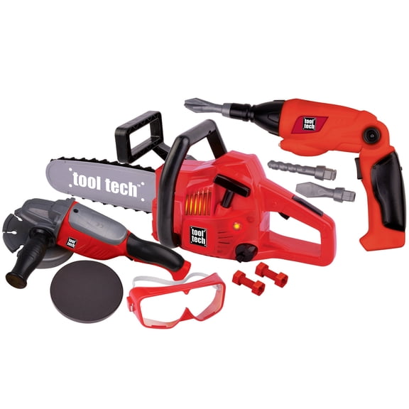 Red Box: Tool Tech: Toy Powerized Construction Set - Lights & Sounds Chainsaw-Screwdriver-Grinder, Googles-Discs-Bits, Pretend Play Tool Kit, Kids 3+