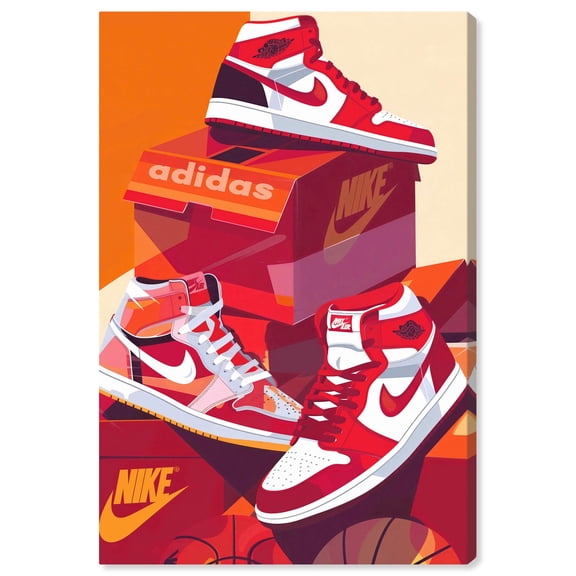 Red Boxes and Sneakers Canvas Trend Sport Wall Art by Notoriart, Gallery Wrapped, 16" x 24"
