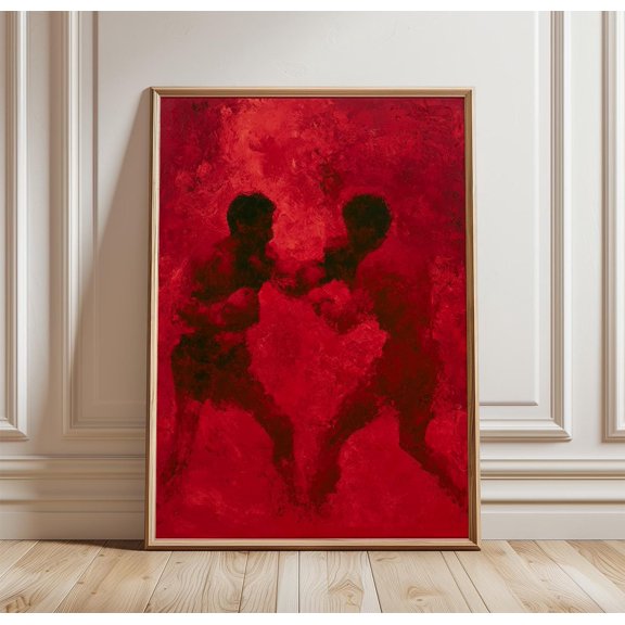 Red Boxing Match Poster, Abstract Fighter Wall Art, Expressionist Decor, Poster Only