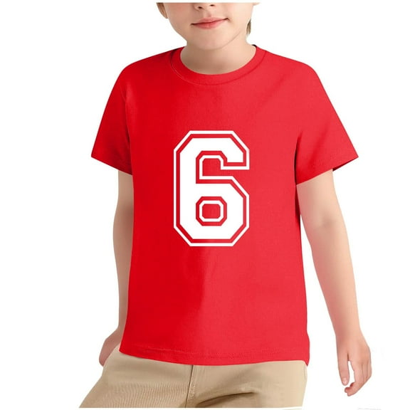 Red Boy Girl Crew Neck Spandex Tops for Children Boy Girl Summer Fall Short Sleeve Print Lounge Tops Shirt Blouse Child 2025 Soft Comfy Clothes Trendy 7 Years