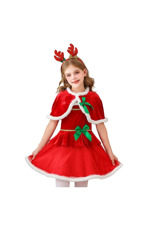 Red Boy Girl Girls Collared Neck Formal Date Night Evening Gowns Holiday Christmas Dresses Homecoming Dresses for Girls Long Sleeve Floral Plaid Thermal Fuzzy Mini Short 3 Years