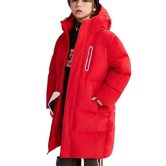 Red Boy Girl Kids Girl Boy Parkas Jacket Hoodies Outfits for Kid Collared Neck Long Thermal Thick Puffer Hooded Basic Fall Winter Outfits 2025 Clothes 6 Years