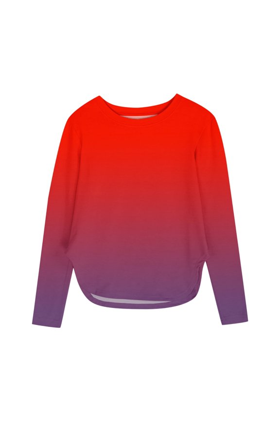 Red Boy Girl Long Sleeve Tops for Children Boy Girl Fall Summer Crew Neck Spandex Gradient Print Slim Tunic Going Out Slit Tops Blouses Shirts Kid 2025 Clothing Fashion 4 Years