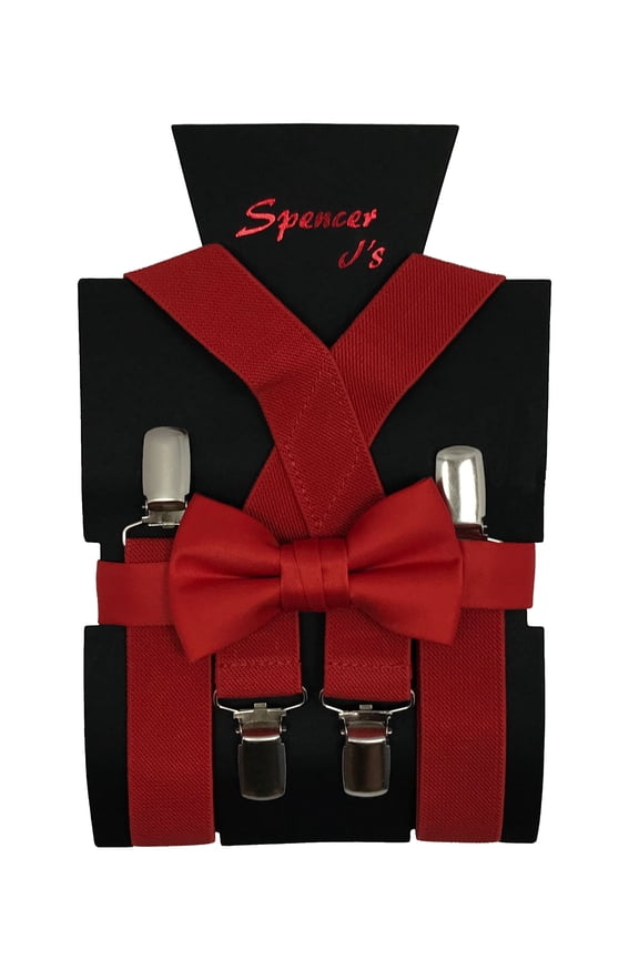 Red Boys Suspenders and Bow Tie Set 1 inch X Back