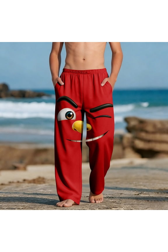 Red Boys Sweatpants Kids Beach Pants Smiley Face Graphic Print Joggers Soft Elastic Waist,Size 4 T