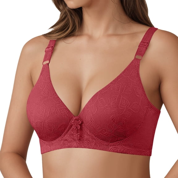 Red Bra Seamless Underwire Comfortable Full Cup Bra Hot Off The Shelf Bra Nylon,Spandex
