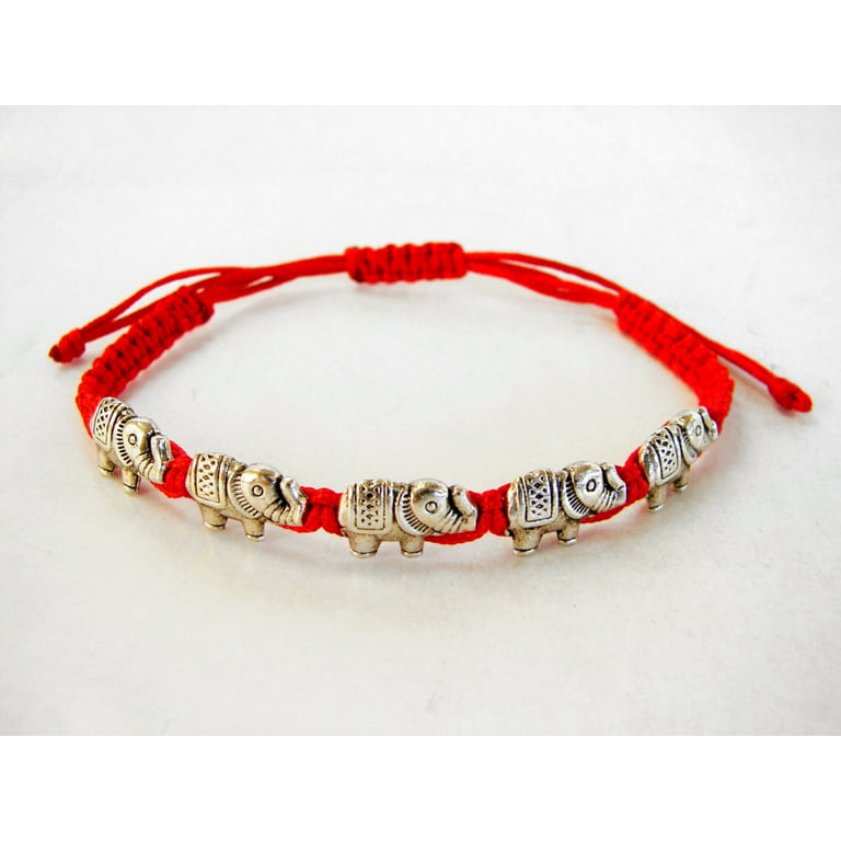 Red Bracelet with 5 Elephant Charms 