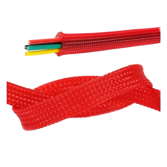 Red Braided Cable Sleeve Expandable High Density Insulated Cables Protection Wrap Sheath