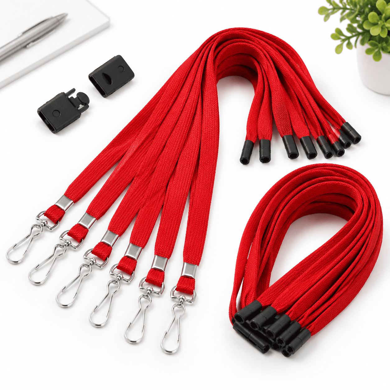 Red Breakaway 100 Pack Flat Lanyards with J-Hook for ID Badges and ...
