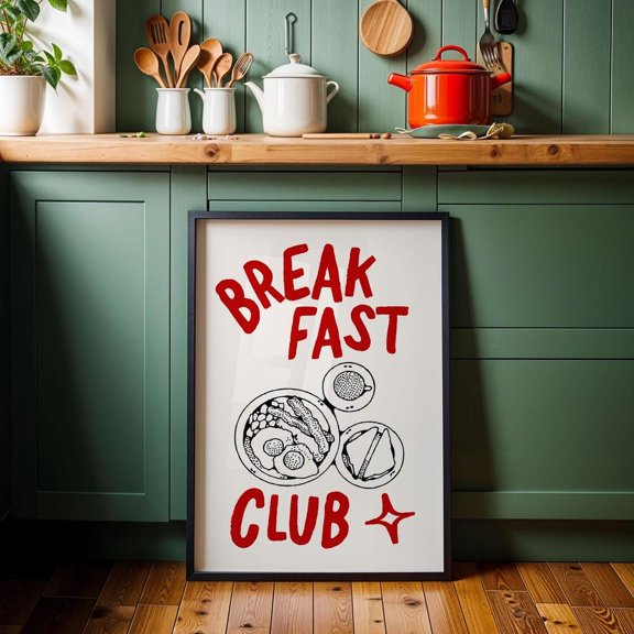 Red Breakfast Club Retro Kitchen Wall Art Decor Unframed Paper Print