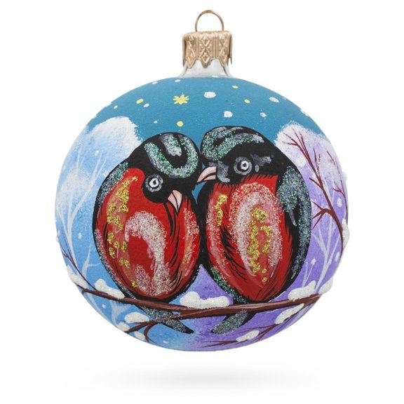 Bullfinch Couple Glass Ball Christmas Ornament 3.25 Inches