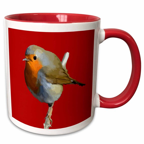 3drose, Red Breasted Christmas Robin Vector Art, 11oz Two-tone Red Mug