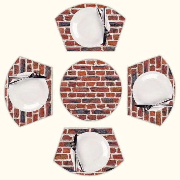 Red Brick Round Table Placemats Set Of 5 Wedge Table Mats Washable Heat Resistant Place Mat For Dining Table Kitchen Farmhouse Restaurant