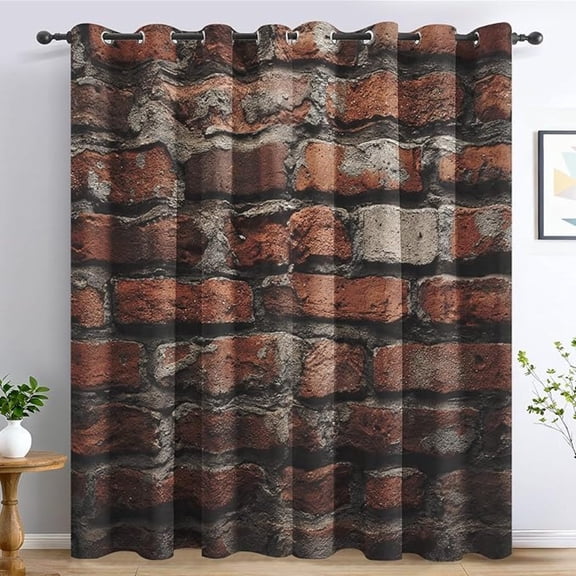 Red Brick Wall Curtains For Bedroom, Country Brick Texture Blackout Curtains Living Room Decor, Farmhouse Rustic Thermal Insulated Grommet Drapes & Home Decor 53"W x 96"L (Pack of 2)