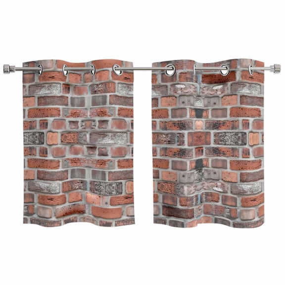 Red Brick Wall Kitchen Curtains Window Panels, Vintage Farmhouse Stone Rocks Geometric Print Insulated Window Treatment Curtain, Grommet Curtains for Bedroom/Living Room/Bathroom, 2 Piece 27.5"Wx39"L