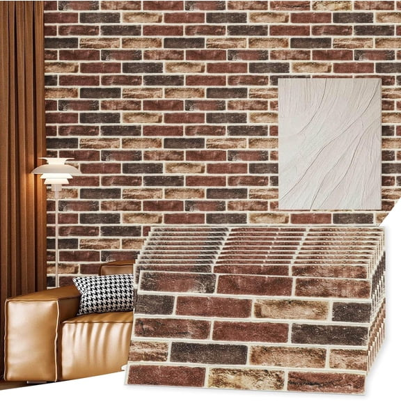 Red Brick Wall Panels Peel and  - Faux Stone Brick   Kitchen Backsplash - Sound Proof  Walls Panel -  Brick Covering Paneling for Bathroom 20 count 26.8 x 13.4 in