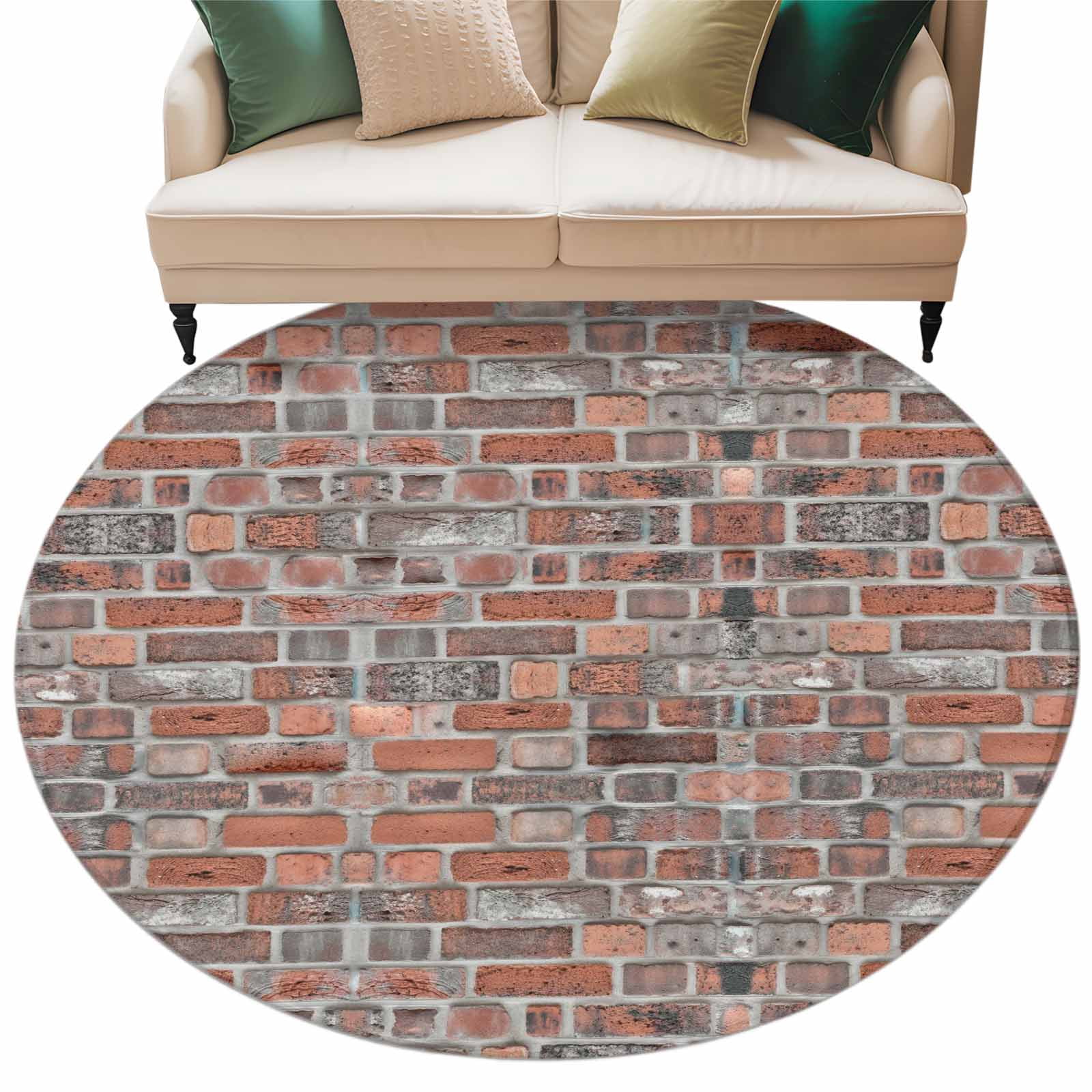 Circular Stone Rug Red Brick Wall Round Area Rugs Collection 8', Vintage Farmhouse Stone ...