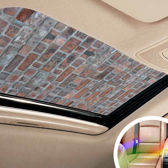 Red Brick Wall Window Privacy Film Rainbow Static Cling Stain Glass Window Film for Glass Door, Decorative Sunroof Decal Sticker for Car 17.7"x39.3" Vintage Farmhouse Stone Rocks Geometric Print