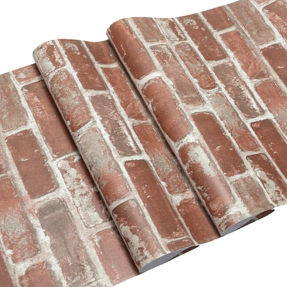 Red Brick Wallpaper, Self-Adhesive Peel and Stick Waterproof and Removable Good for Home Decoration and Furniture Renovation (17.5X 511 Inch)