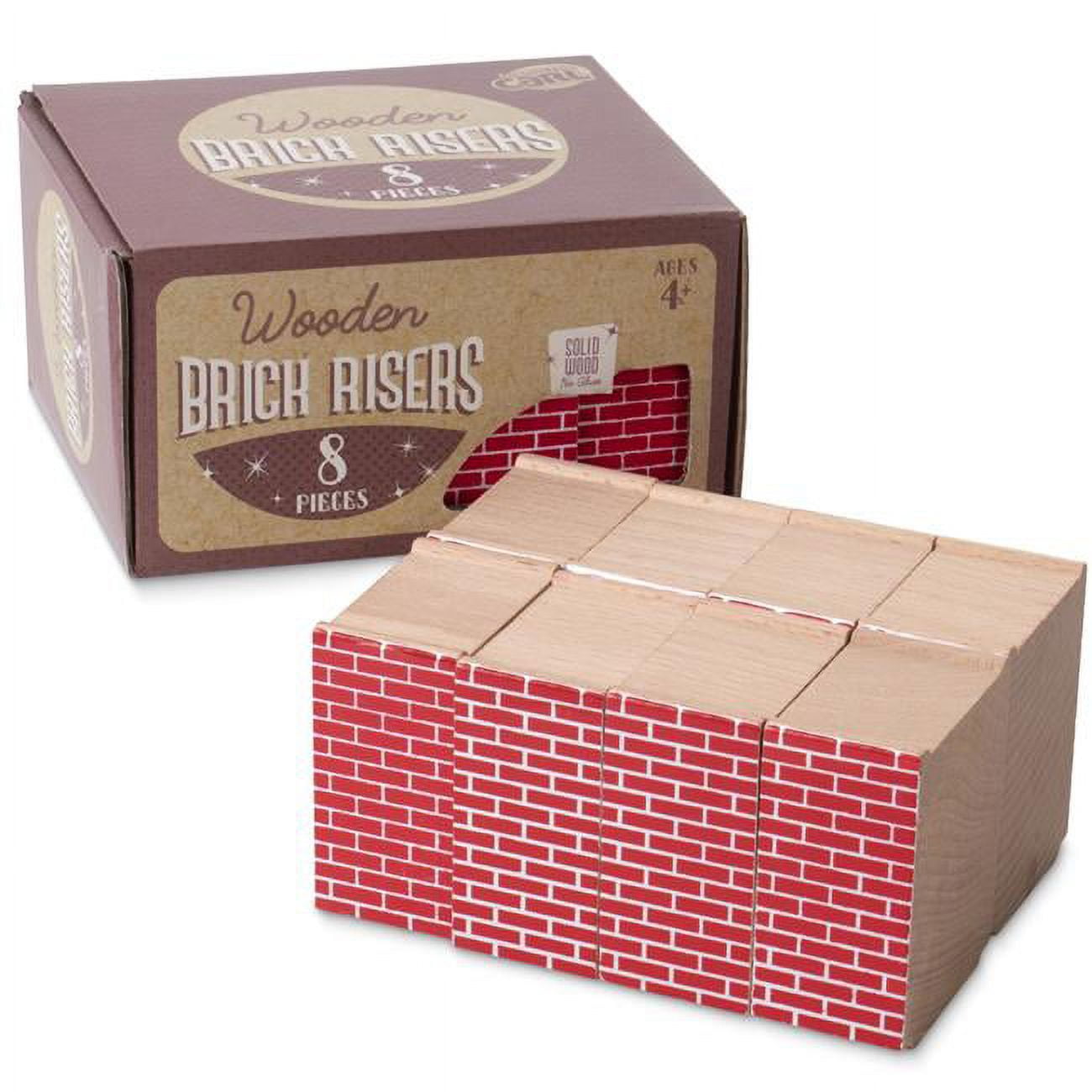 Red Brick Wooden Train Track Risers, 8-Pack - Novelty Wood Train Track ...