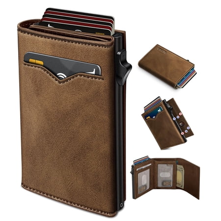 Red Brick107 Slim Trifold Wallet with Pocket, ID Windows, RFID Blocking, Card Holder