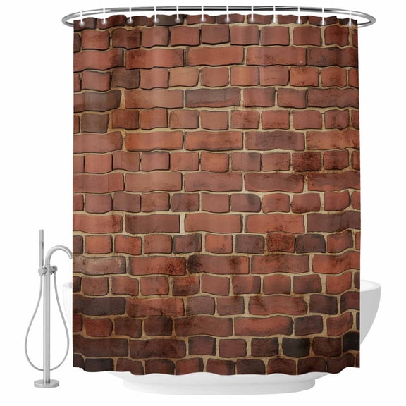 Red Bricks Bathroom Shower Curtains with Hooks, Retro Walls Villages Vintage Shabby Style Waterproof Fabric Washable Shower Curtain for Home Hotel Bathtub Decor 72x72 Inch