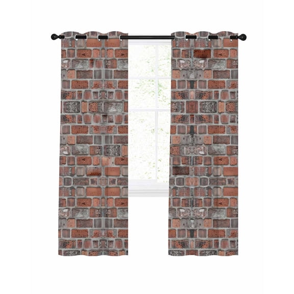 Red Bricks Blackout Curtains for Bedroom Living Room, Stone Wall Art Retro Abstract Vintage 39 In Long Thermal Insulated Room Darkening Drapes Grommet Window Treatments, 27.5 x 39 In