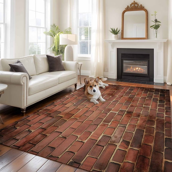 Red Bricks Large Area Rugs 6x9 ft Retro Walls Villages Vintage Shabby Style Washable Rug Non Slip Indoor Carpet Absorbent Floor Mat for Living Room Bedroom Dining Room