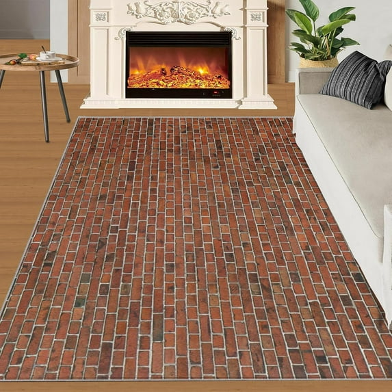Red Bricks Rug ，Retro Abstract Distressed Red Wall Tiles Rug ，Kitchen Rugs Anti-Slip Rug ，Apply To Laundry Room Kitchen Bathroom Dormitory Balcony Corridor Bedroom Bedside 2x3ft