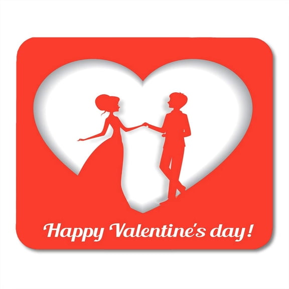 Red Bride and Groom Silhouette Newlyweds Against The of Hearts Style Design Valentine's Day White Mousepad Mouse Pad Mouse Mat 9x10 inch